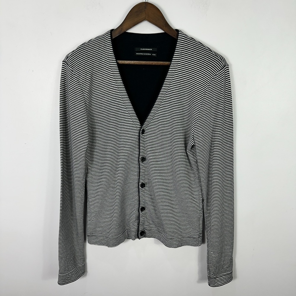Club‎ Monaco Cardigan M Black Pima Cotton Minimalist Preppy Quiet Luxury Basics